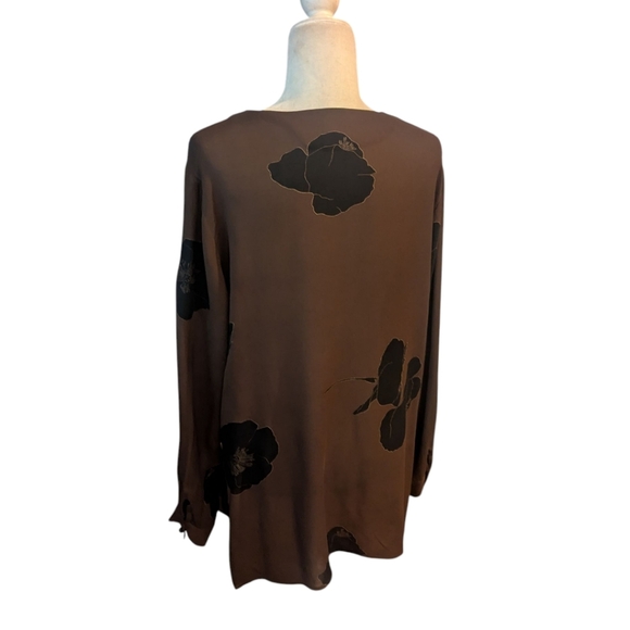 Kenneth Jay Lane Brown/ Black Button Down Flowy Old Money Silk Tunic Top Sz L - Picture 3 of 9